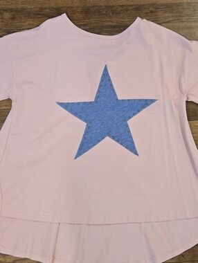 Blush Pink Star Patch Boutique Top | Studded Denim Star | Size Small